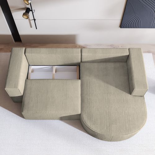 Canapé D'angle Sorela Beige En Velours Côtelé Avec Fonction De Couchage