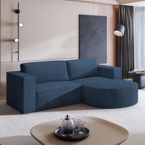 Canapé D'angle Sorela Bleu En Velours Côtelé Avec Fonction De Couchage