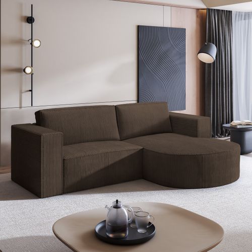 Canapé D'angle Sorela Marron En Velours Côtelé Avec Fonction De Couchage