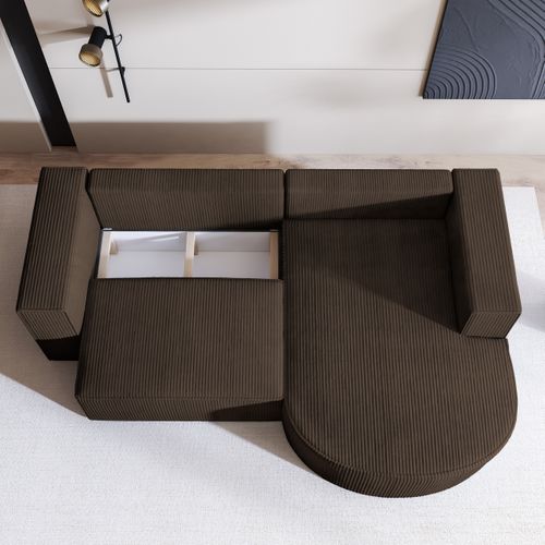 Canapé D'angle Sorela Marron En Velours Côtelé Avec Fonction De Couchage