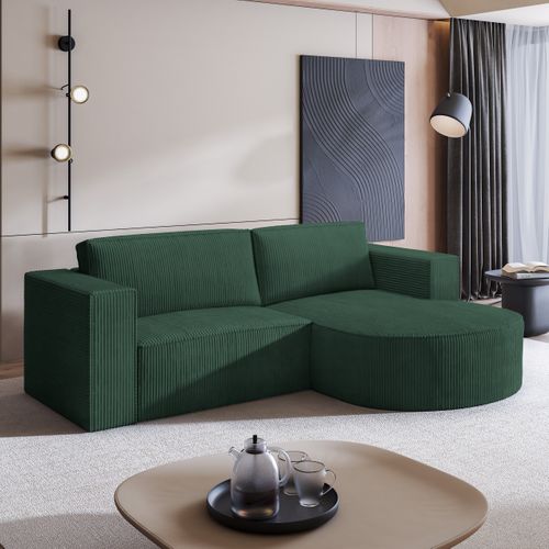 Canapé D'angle Sorela Vert En Velours Côtelé Avec Fonction De Couchage