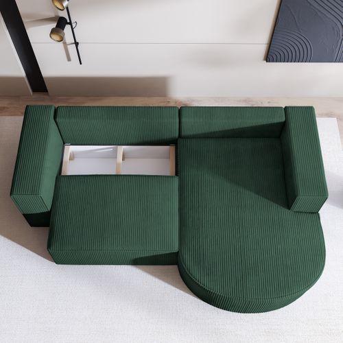 Canapé D'angle Sorela Vert En Velours Côtelé Avec Fonction De Couchage