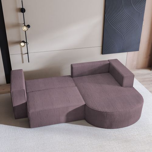 Canapé D'angle Sorela Violet En Velours Côtelé Avec Fonction De Couchage
