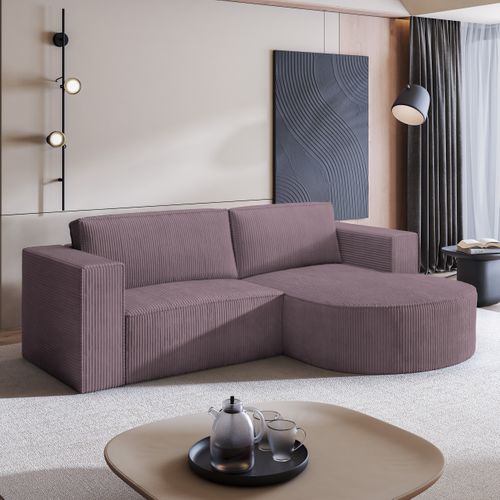 Canapé D'angle Sorela Violet En Velours Côtelé Avec Fonction De Couchage