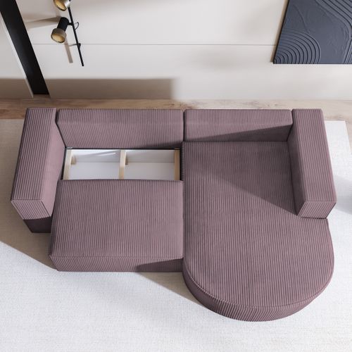 Canapé D'angle Sorela Violet En Velours Côtelé Avec Fonction De Couchage