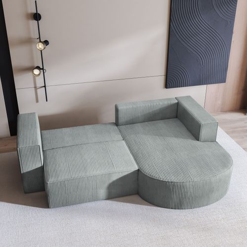 Canapé D'angle Sorela Gris Clair En Velours Côtelé Avec Fonction De Couchage