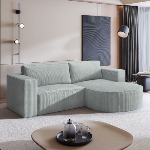Canapé D'angle Sorela Gris Clair En Velours Côtelé Avec Fonction De Couchage
