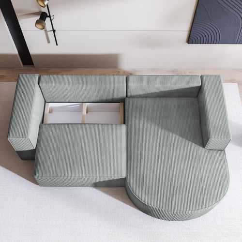 Canapé D'angle Sorela Gris Clair En Velours Côtelé Avec Fonction De Couchage