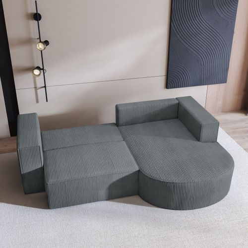 Canapé D'angle Sorela Gris En Velours Côtelé Avec Fonction De Couchage