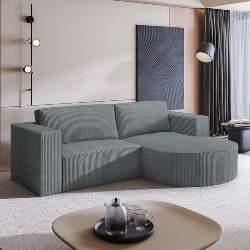 Canapé D'angle Sorela Gris En Velours Côtelé Avec Fonction De Couchage