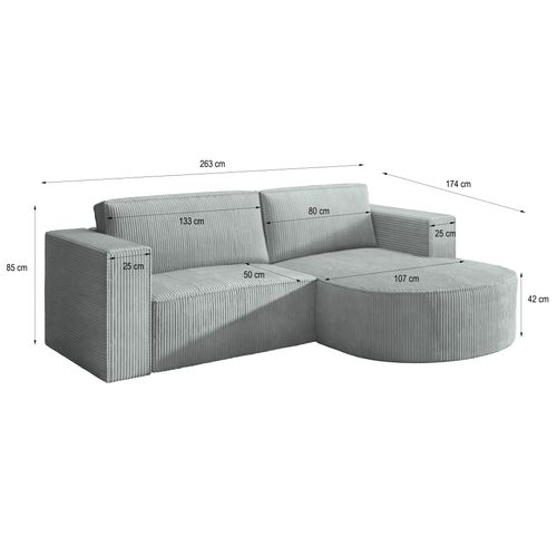 Canapé D'angle Sorela Gris En Velours Côtelé Avec Fonction De Couchage