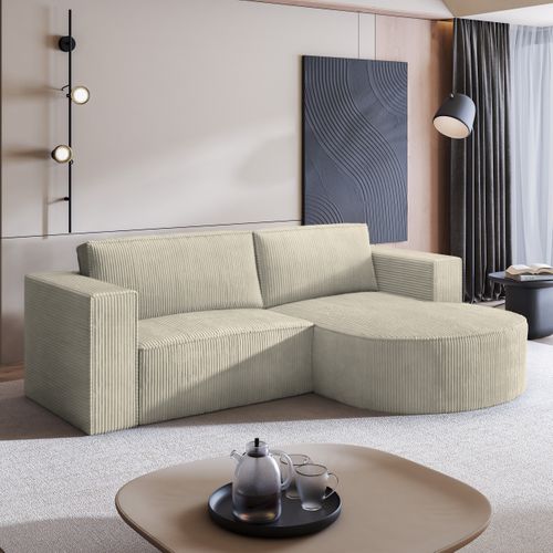 Canapé D'angle Sorela Crème En Velours Côtelé Avec Fonction De Couchage