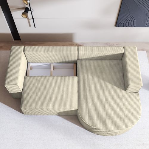 Canapé D'angle Sorela Crème En Velours Côtelé Avec Fonction De Couchage