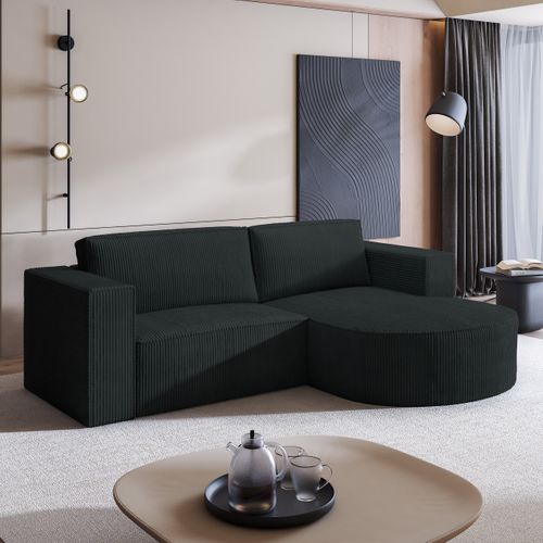 Canapé D'angle Sorela Noir En Velours Côtelé Avec Fonction De Couchage