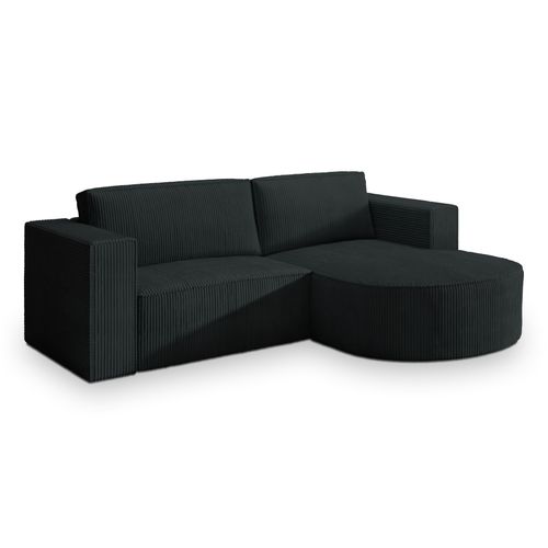 Canapé D'angle Sorela Noir En Velours Côtelé Avec Fonction De Couchage