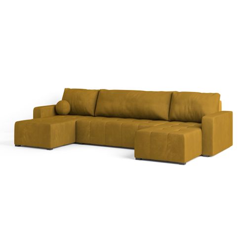 Canapé D'angle Tolari Jaune En Peluche Avec Fonction De Couchage