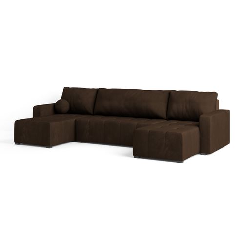 Canapé D'angle Tolari Marron En Peluche Avec Fonction De Couchage