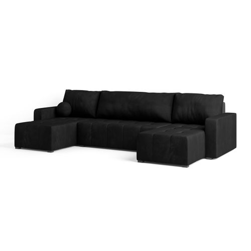 Canapé D'angle Tolari Noir En Peluche Avec Fonction De Couchage