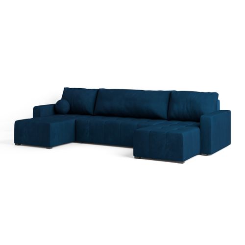 Canapé D'angle Tolari Bleu En Peluche Avec Fonction De Couchage