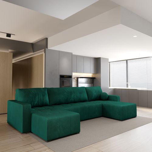 Canapé D'angle Tolari Vert Sapin En Peluche Avec Fonction De Couchage