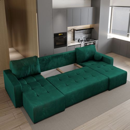 Canapé D'angle Tolari Vert Sapin En Peluche Avec Fonction De Couchage