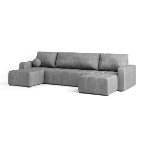 Canapé D'angle Tolari Gris Clair En Peluche Avec Fonction De Couchage