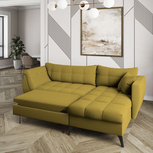 Canapé D'angle Mollis Jaune En Tissu Texturé Avec Fonction De Couchage