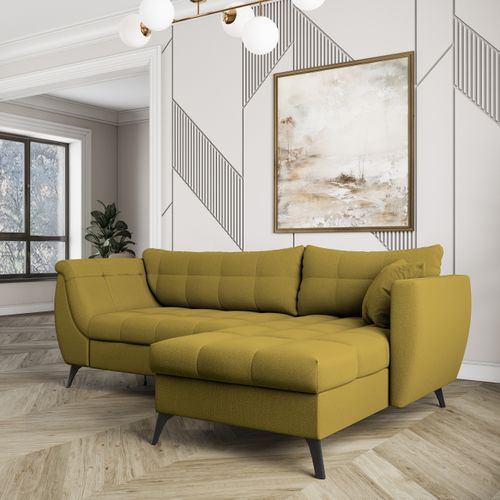 Canapé D'angle Mollis Jaune En Tissu Texturé Avec Fonction De Couchage