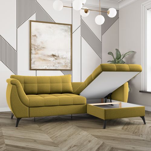 Canapé D'angle Mollis Jaune En Tissu Texturé Avec Fonction De Couchage
