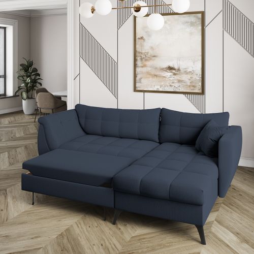 Canapé D'angle Mollis Bleu En Tissu Texturé Avec Fonction De Couchage