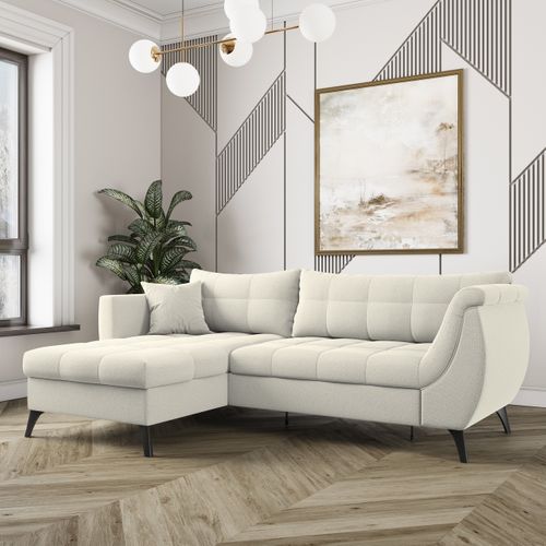 Canapé D'angle Mollis Crème En Tissu Texturé Avec Fonction De Couchage