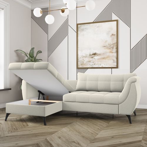 Canapé D'angle Mollis Crème En Tissu Texturé Avec Fonction De Couchage