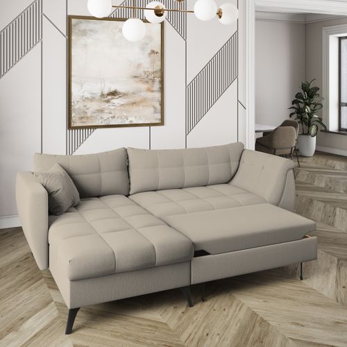 Canapé D'angle Mollis Beige En Tissu Texturé Avec Fonction De Couchage