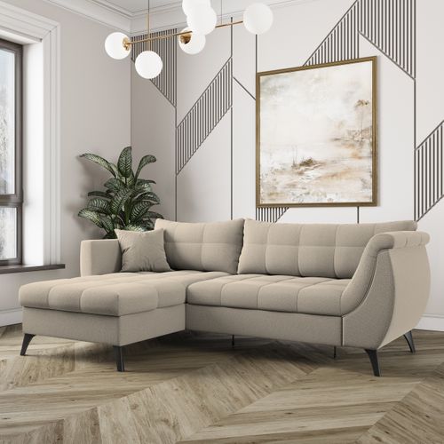 Canapé D'angle Mollis Beige En Tissu Texturé Avec Fonction De Couchage