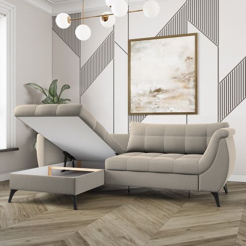 Canapé D'angle Mollis Beige En Tissu Texturé Avec Fonction De Couchage