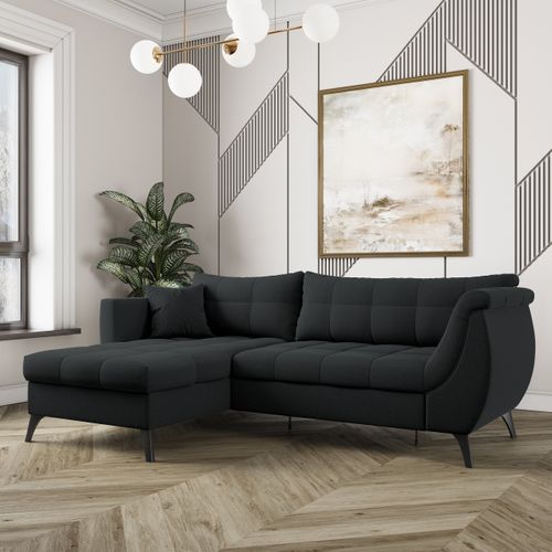 Canapé D'angle Mollis Noir En Tissu Texturé Avec Fonction De Couchage