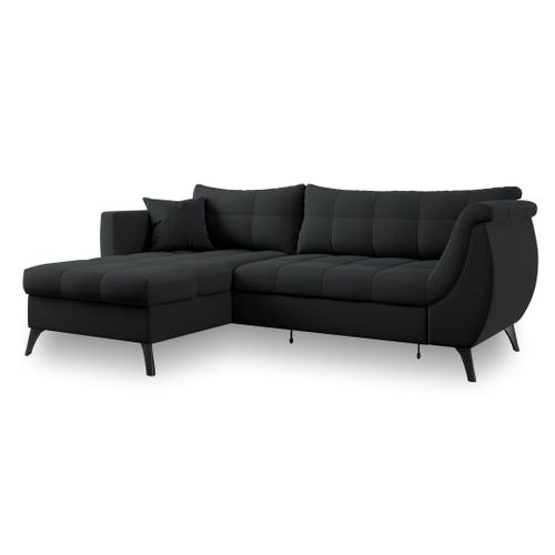Canapé D'angle Mollis Noir En Tissu Texturé Avec Fonction De Couchage