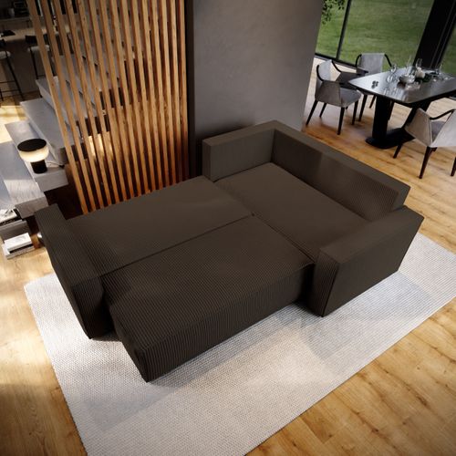 Canapé D'angle Estano Marron En Velours Côtelé Avec Fonction De Couchage