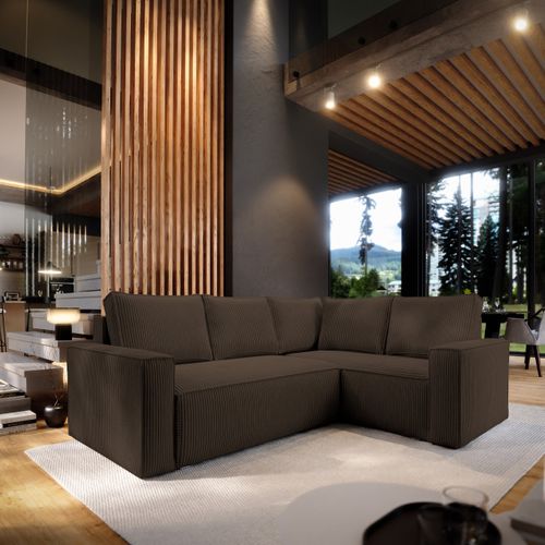 Canapé D'angle Estano Marron En Velours Côtelé Avec Fonction De Couchage