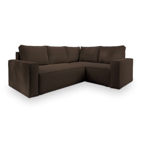 Canapé D'angle Estano Marron En Velours Côtelé Avec Fonction De Couchage