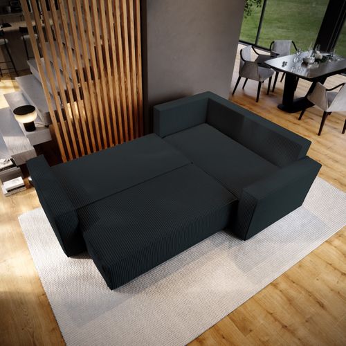 Canapé D'angle Estano Noir En Velours Côtelé Avec Fonction De Couchage