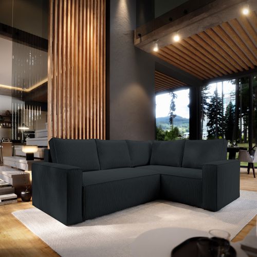 Canapé D'angle Estano Noir En Velours Côtelé Avec Fonction De Couchage