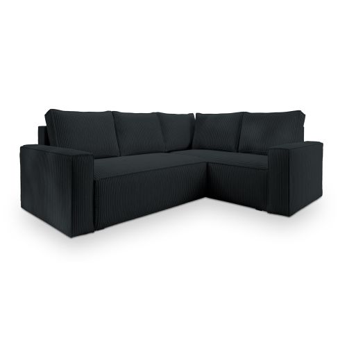 Canapé D'angle Estano Noir En Velours Côtelé Avec Fonction De Couchage