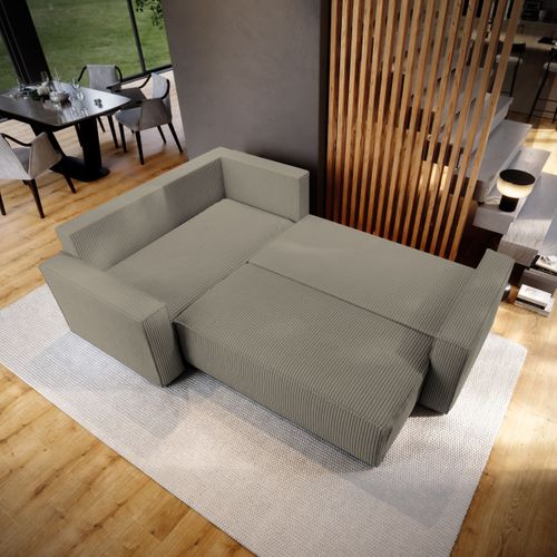 Canapé D'angle Estano Beige En Velours Côtelé Avec Fonction De Couchage