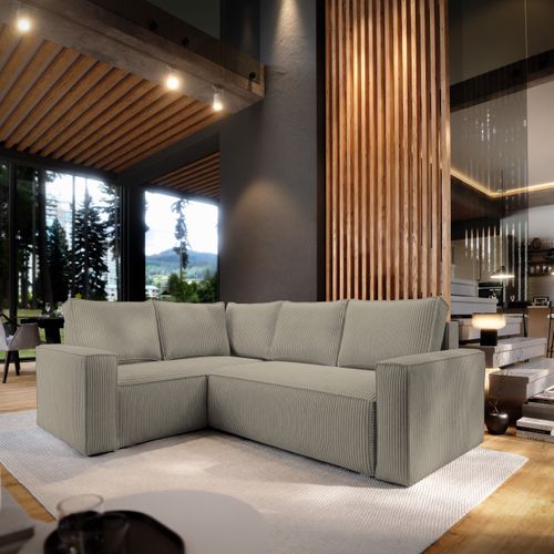 Canapé D'angle Estano Beige En Velours Côtelé Avec Fonction De Couchage