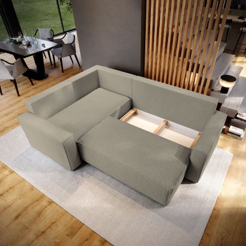 Canapé D'angle Estano Beige En Velours Côtelé Avec Fonction De Couchage