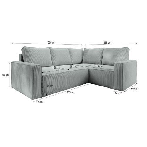 Canapé D'angle Estano Beige En Velours Côtelé Avec Fonction De Couchage