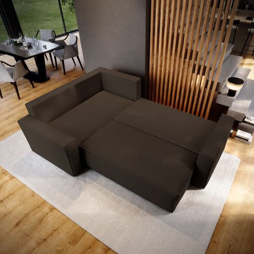 Canapé D'angle Estano Marron En Velours Côtelé Avec Fonction De Couchage