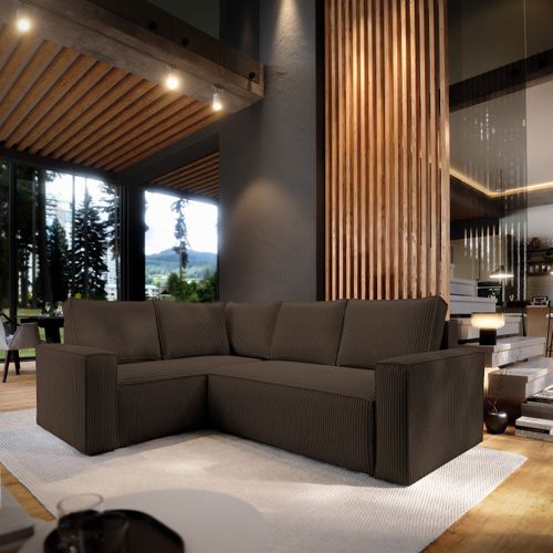 Canapé D'angle Estano Marron En Velours Côtelé Avec Fonction De Couchage