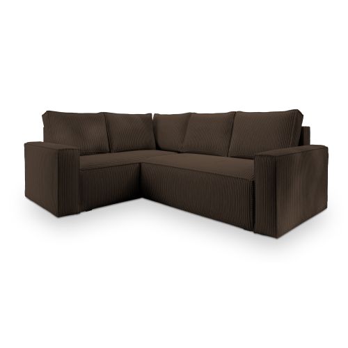 Canapé D'angle Estano Marron En Velours Côtelé Avec Fonction De Couchage